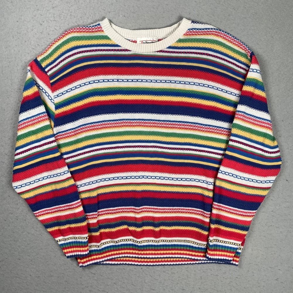 Talbots Sweater Women L Multi-Color Stripe Knit Crewneck Long Sleeve Made in USA
